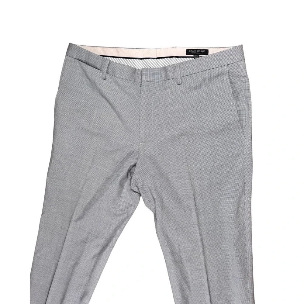 Banana Republic Mens 35x32 Modern Slim Fit Grey Wool Micro Check Dress Pants